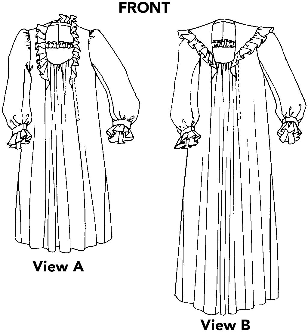 Line drawings of front of both gown views