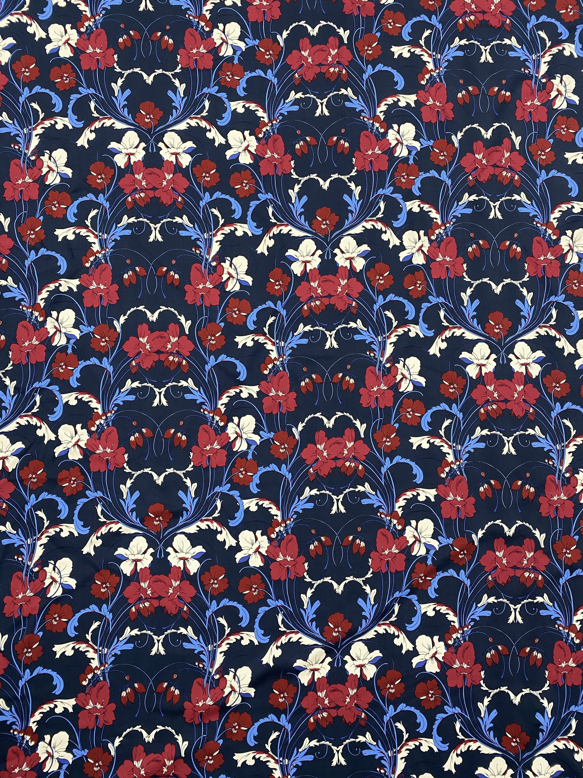 Viscose Challis - White and Red Poppies