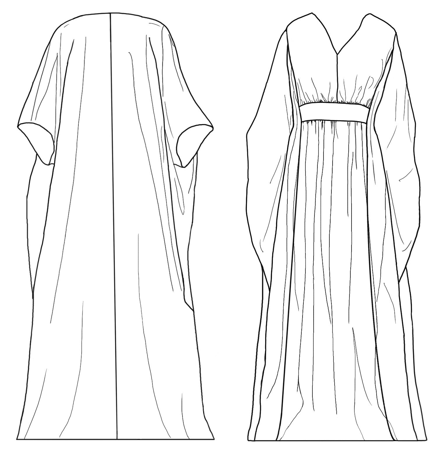 Front and Back view drawings of 280 Kaftan