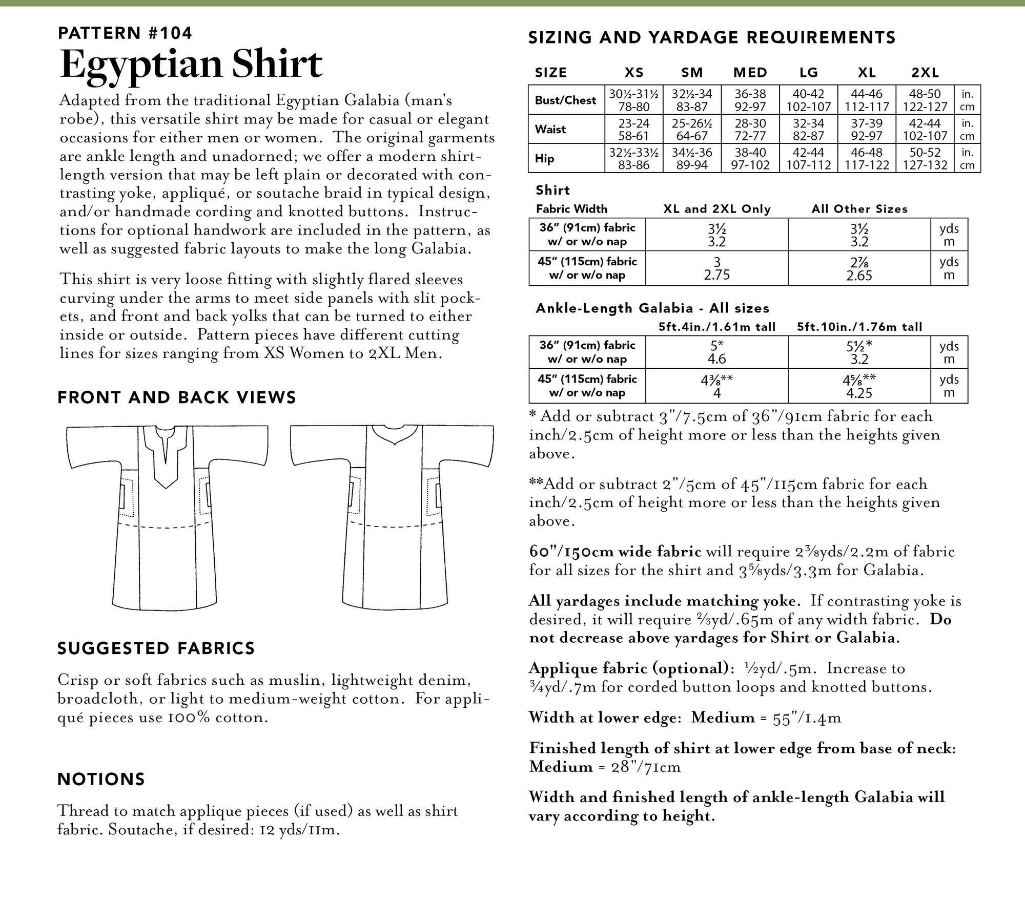 104 Egyptian Shirt - PDF