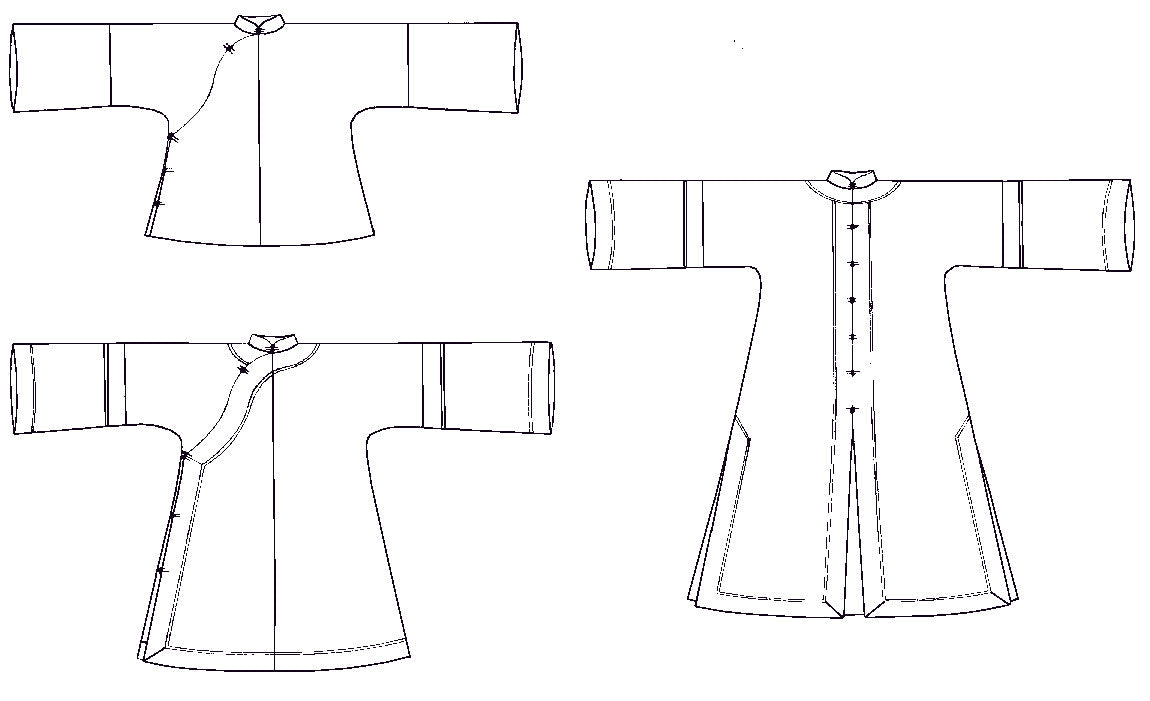 Flat line drawings of front of all three views.