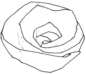 Flat line drawing of rosette decorative piece. 