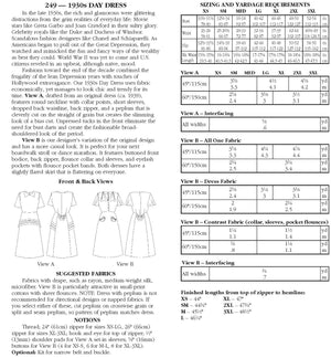 Photo of back cover with sizing chart.  Description of the two views and fabric suggestions.