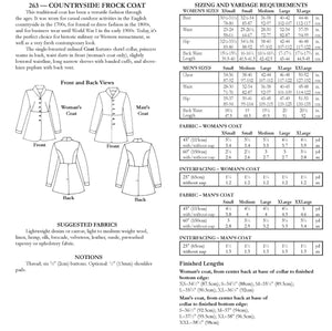 back of pattern envelope with description, line drawings, fabric suggestions, and sizing chart