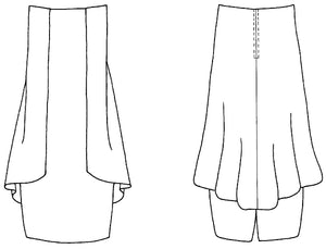 Black and white pattern drawing of the front and back view of the Metropolitan suit skirt.