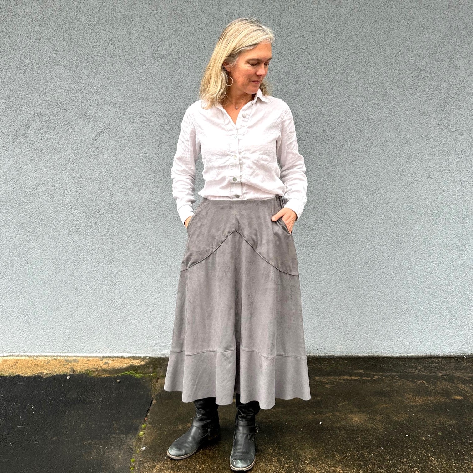 My Grey Ultrasuede Version of the Cowgirl Skirt