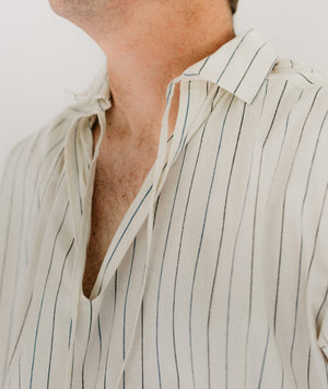 Close up of v-neck of Missouri River Boatman's Shirt