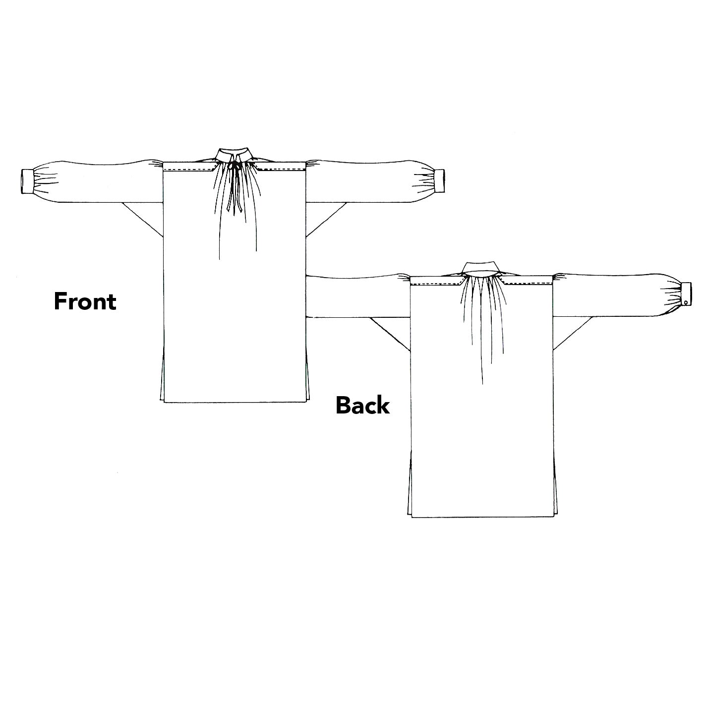 Black and white pen and ink drawing of two men on a dock, one sitting on a barrel the other standing leaning on a walking stick.  