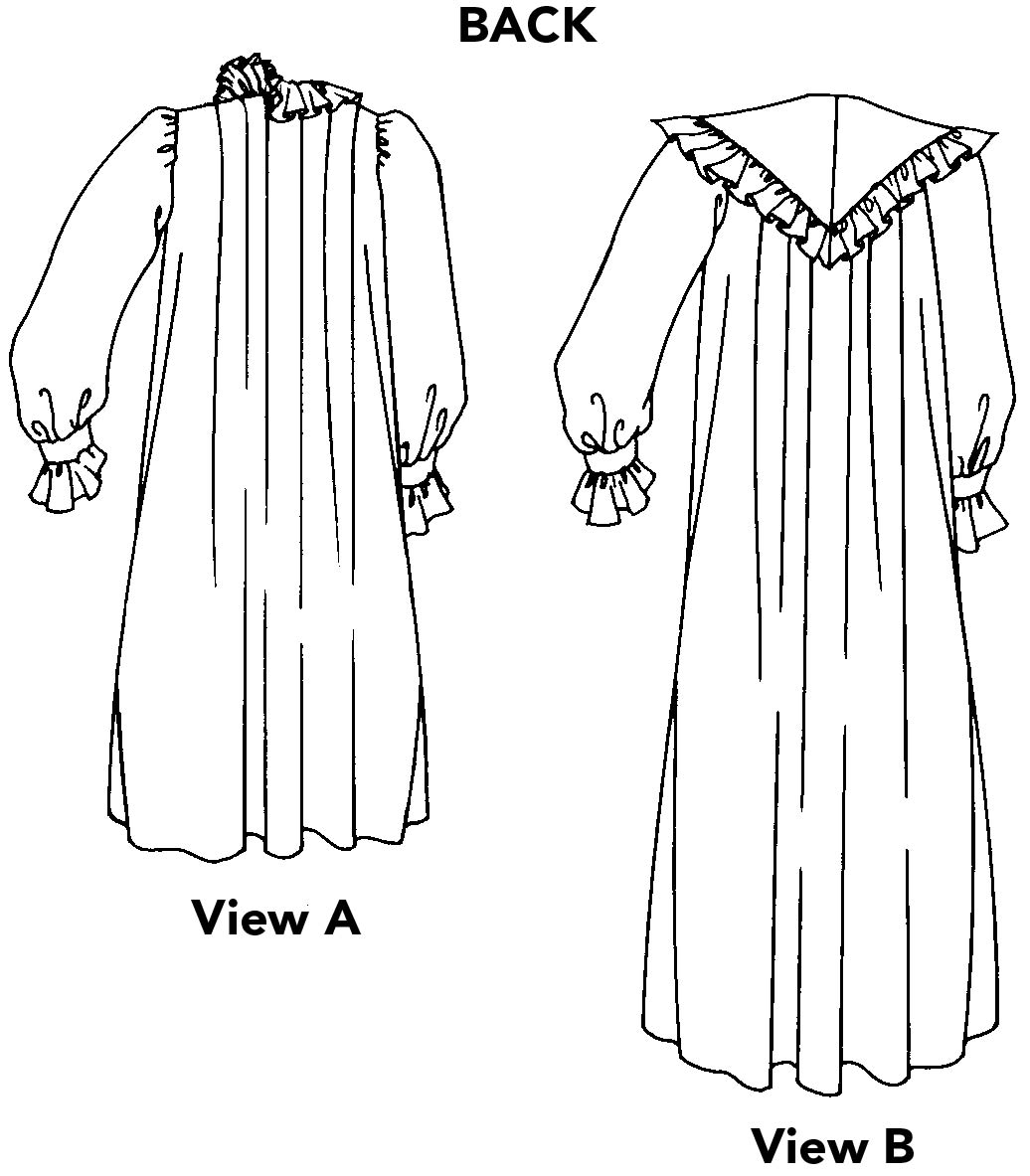line drawings of back of both gown views