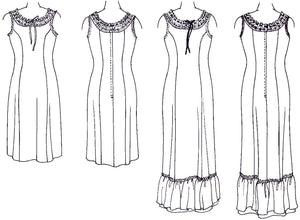 black and white line drawings of the dresses.