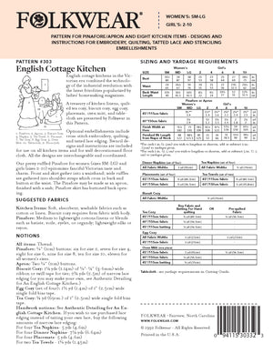 Back of 303 cover with yardage charts notions, fabric suggestions and pattern information.