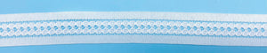 white insertion lace on a blue back ground