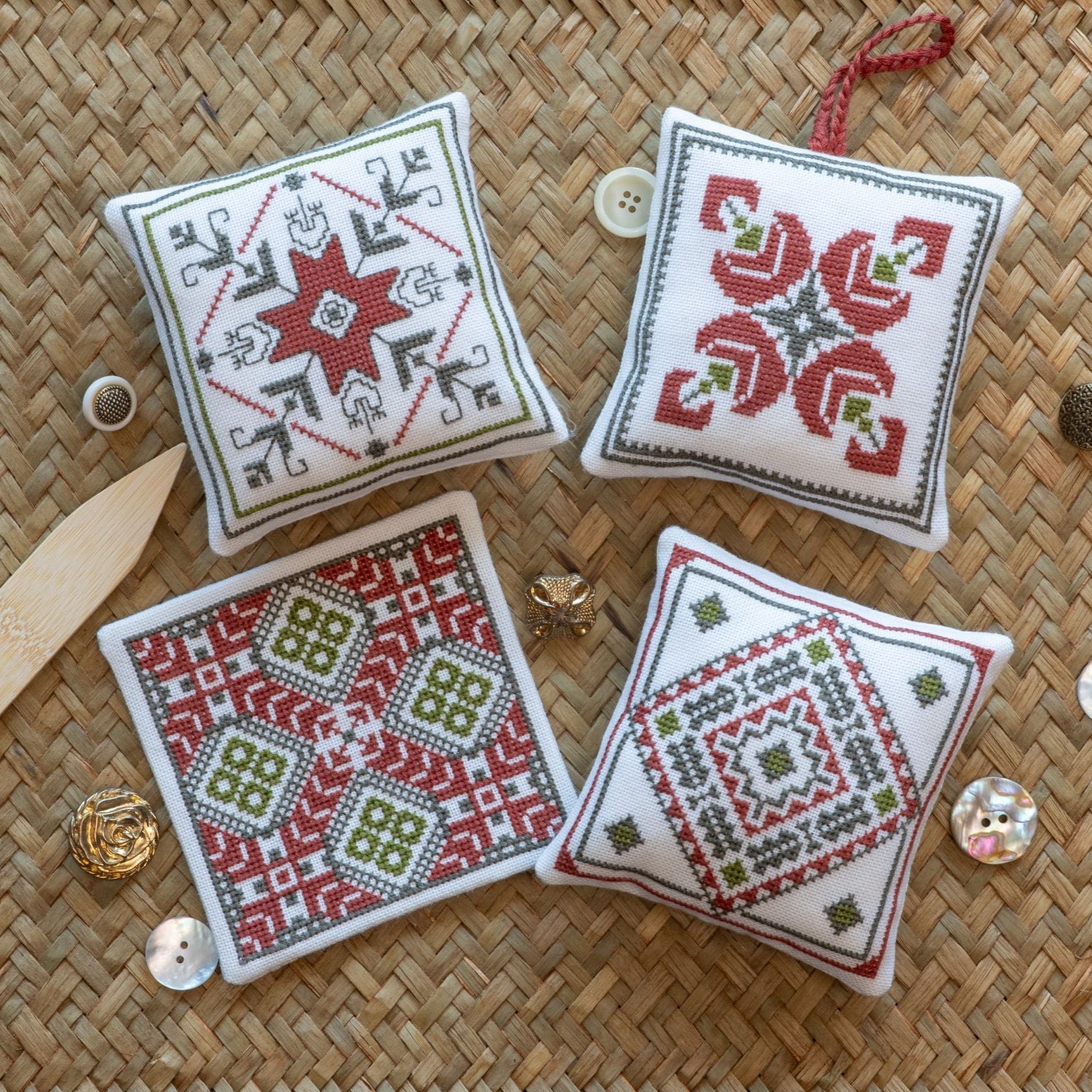 Aegean Ornaments Red cross stitch folk embroidery kit