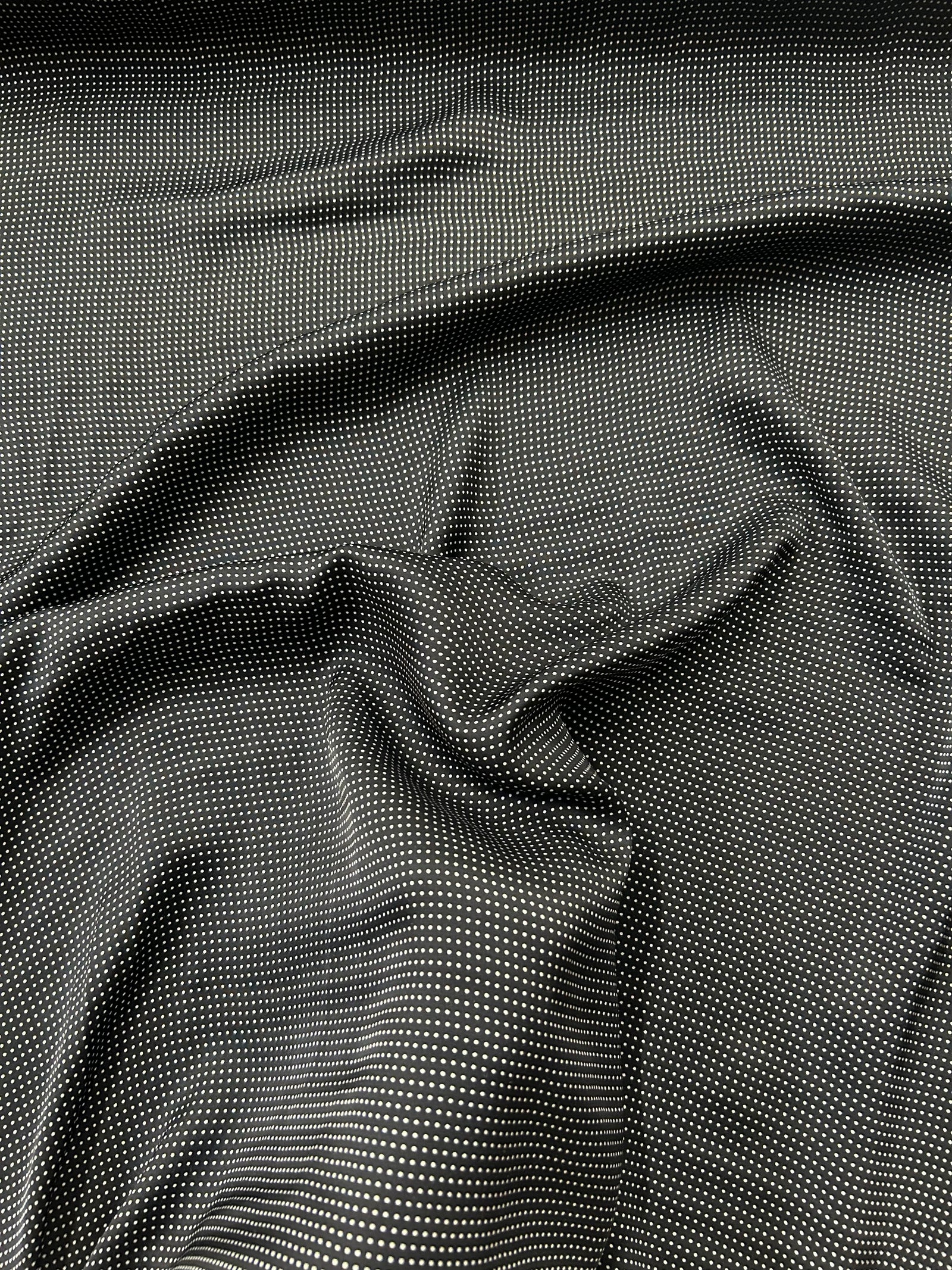 Close-up of a mini black and white polka dot fabric.