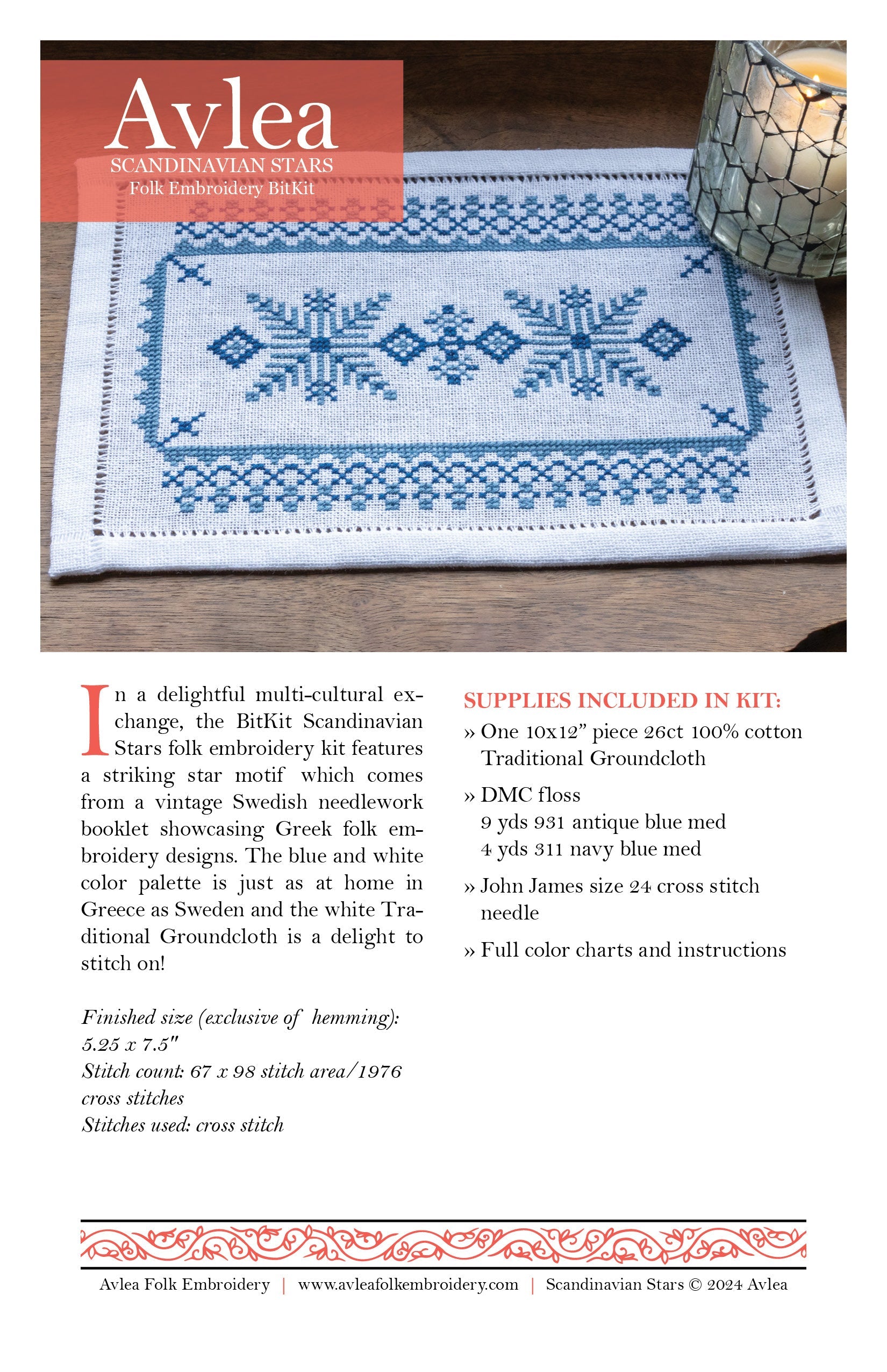 BitKit Scandinavian Stars cross stitch folk embroidery kit - Folkwear, image size:1650x2550