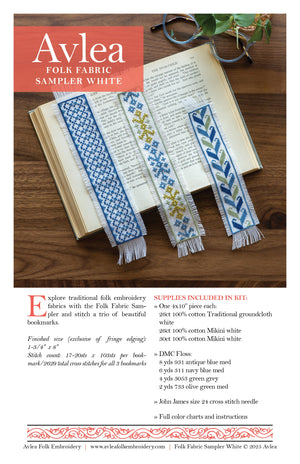 Folk Fabric Sampler White cross stitch kit