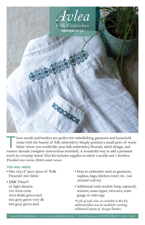 Folk Flourish Geometrics cross stitch folk embroidery kit