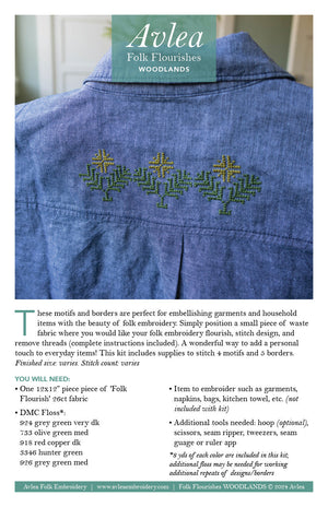 Folk Flourish Woodlands cross stitch folk embroidery kit