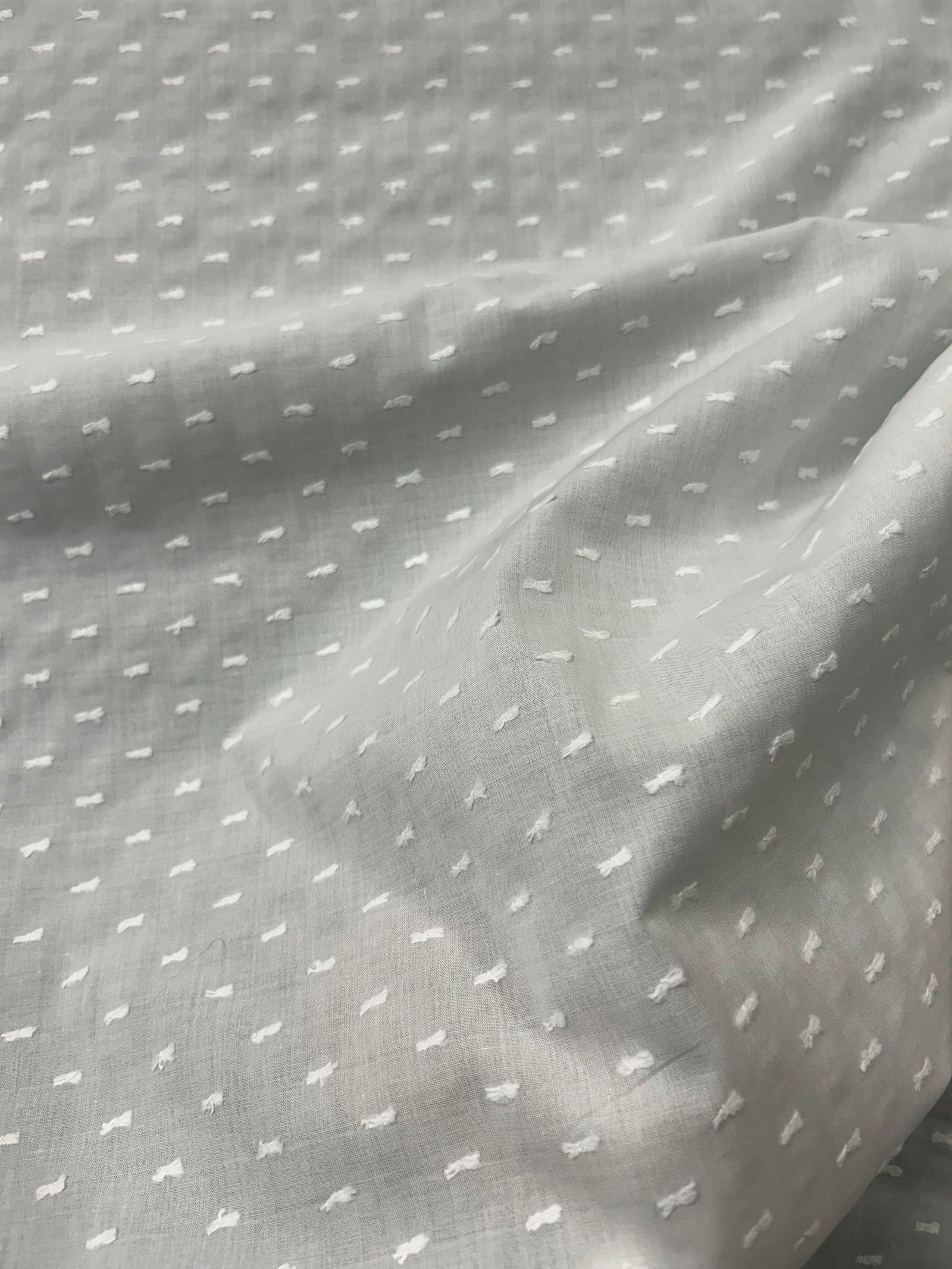 Close-up of white swiss dot fabric.with 