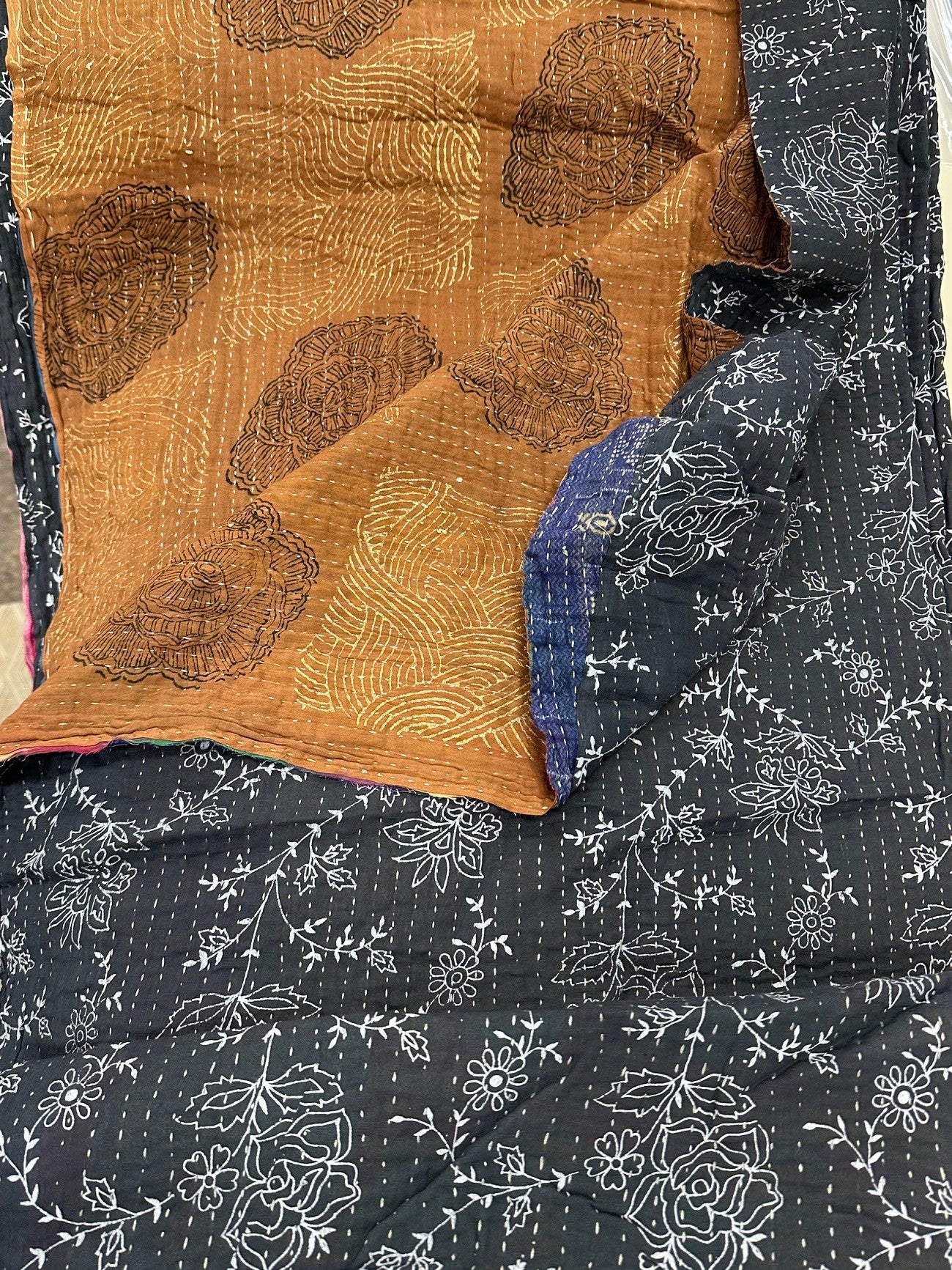 Kantha Cloth - Black Gold