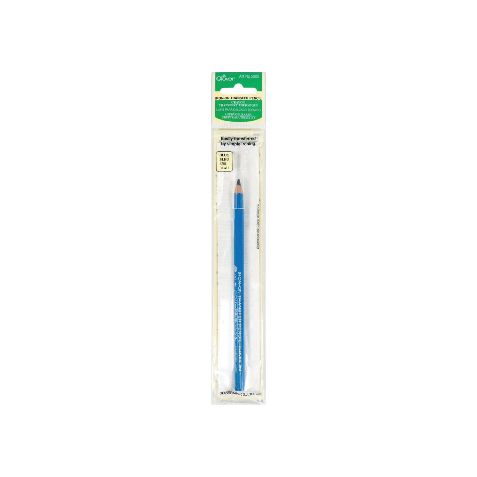 image of two red iron on pencils; one in packaging and one not but with the clear cap off
