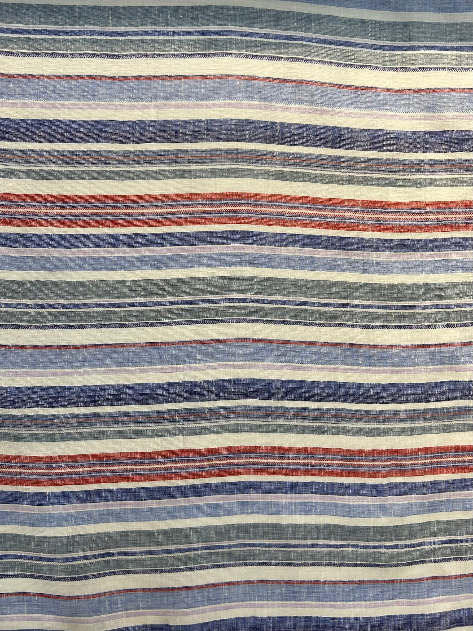 blue, red, and green striped fabric