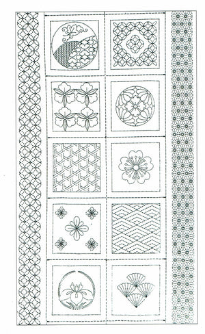 Washout Sashiko Panels - Garden Blocks Navy