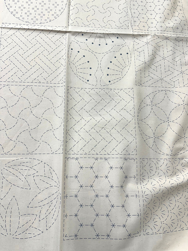 Tissu Japonais Sashiko Imprimé, Coton Blanc Motif Courbes 31x31cm – Pour Patchwork