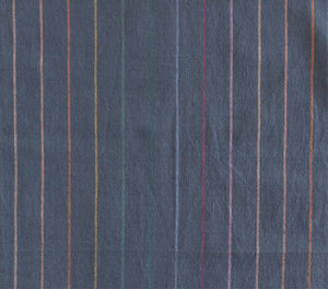 grey fabric with rainbow skinny stripes