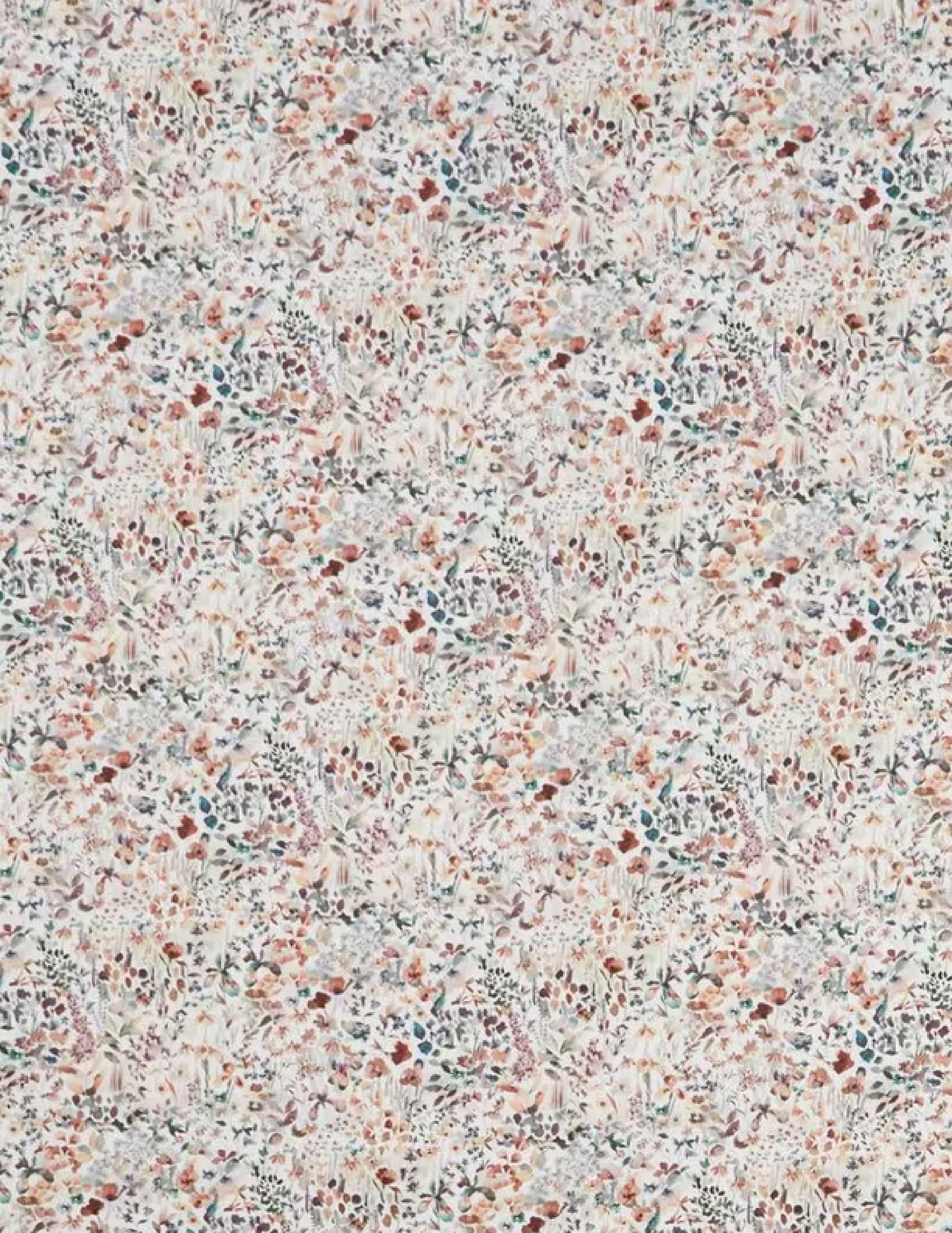  liberty of london fabric, cotton tana lawn, with a soft print of watercolored irises, poppies, and daisies.