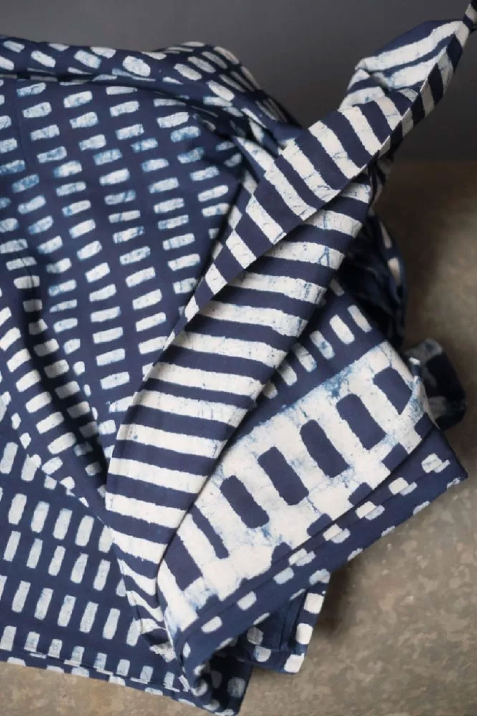 Organic Hand Block Printed Cotton - Hopscotch Indigo