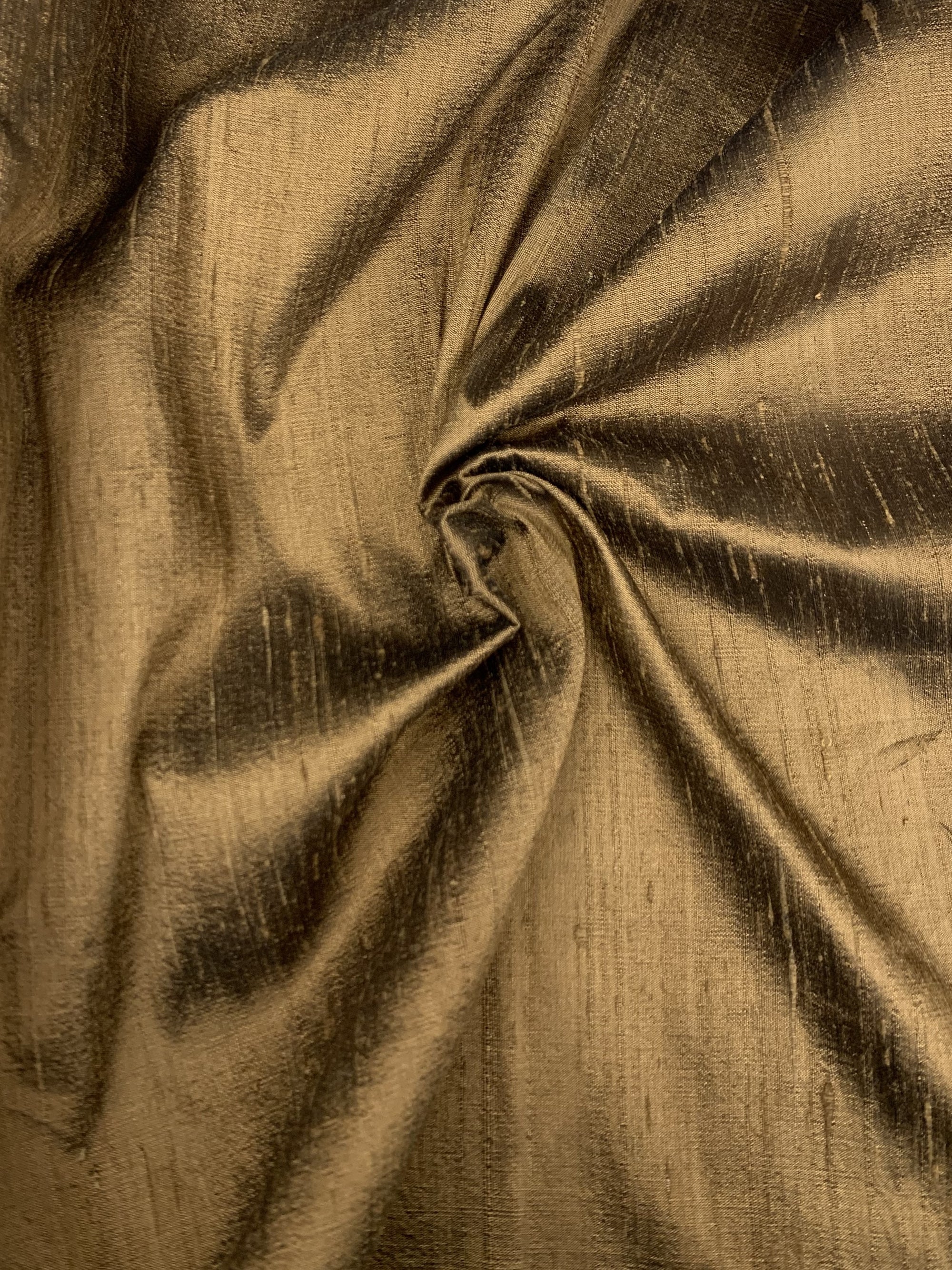 silk dupioni in a Toffee brown in a spiral.