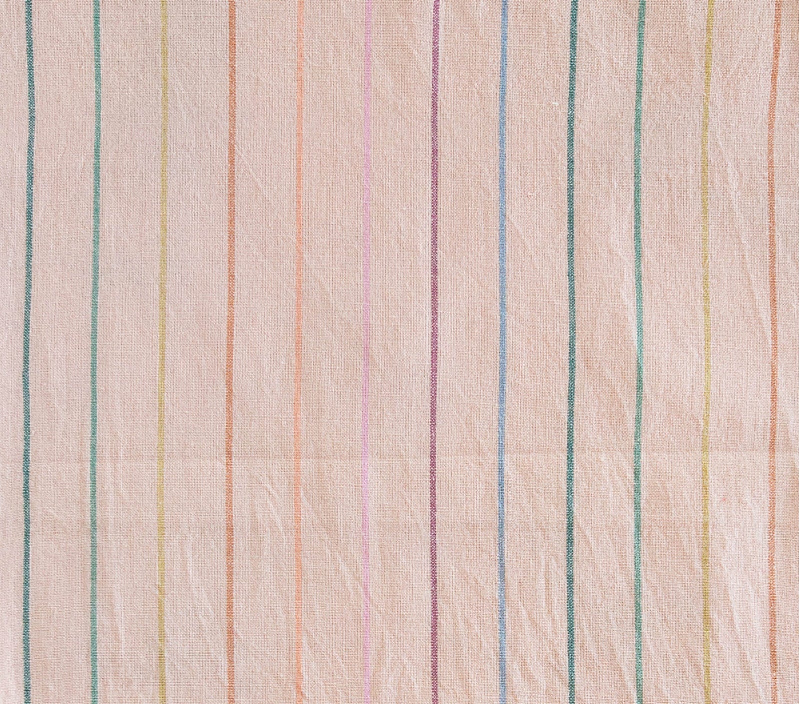 peach fabric with rainbow skinny stripes
