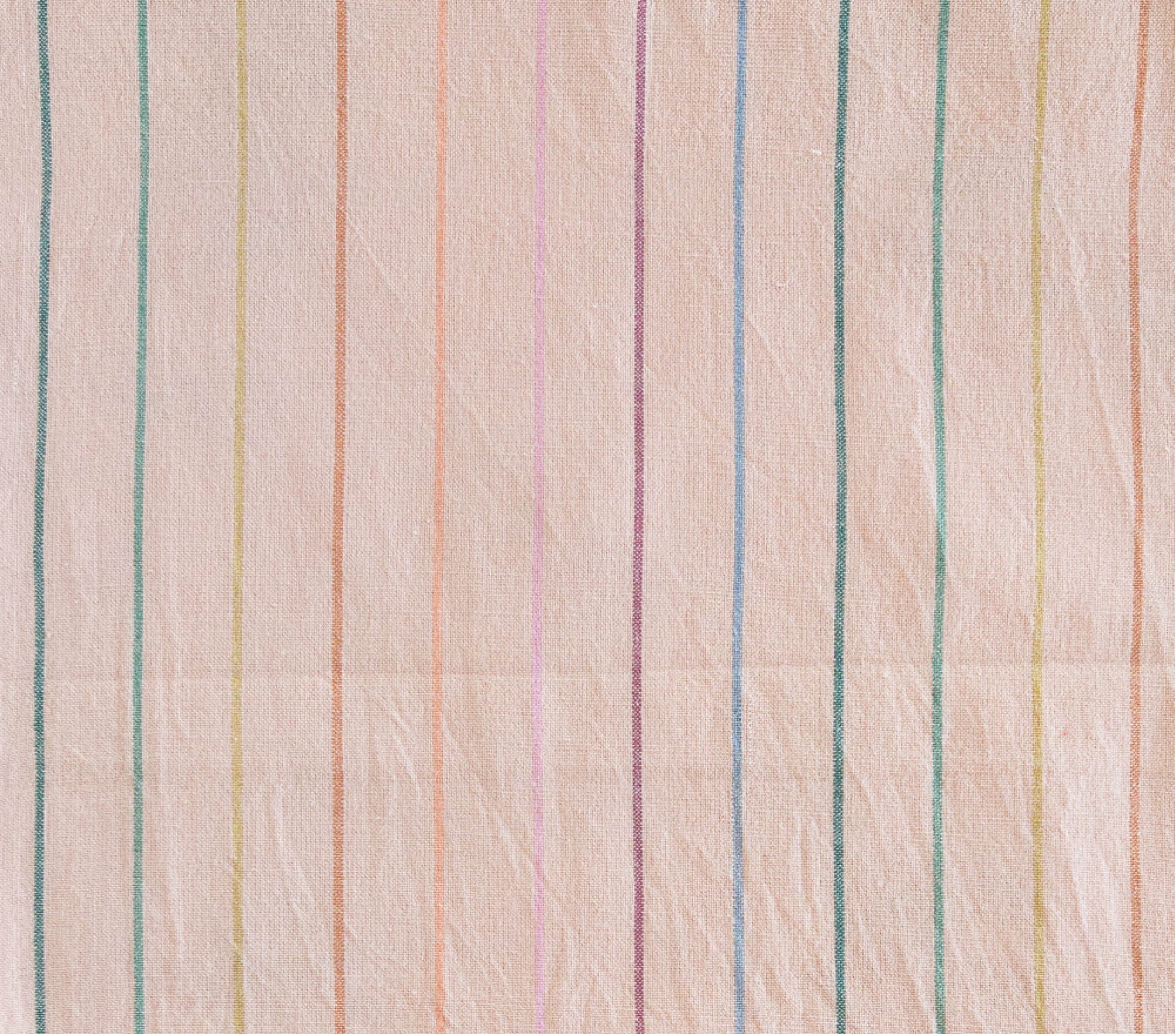 peach fabric with rainbow skinny stripes