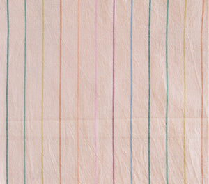 peach fabric with rainbow skinny stripes