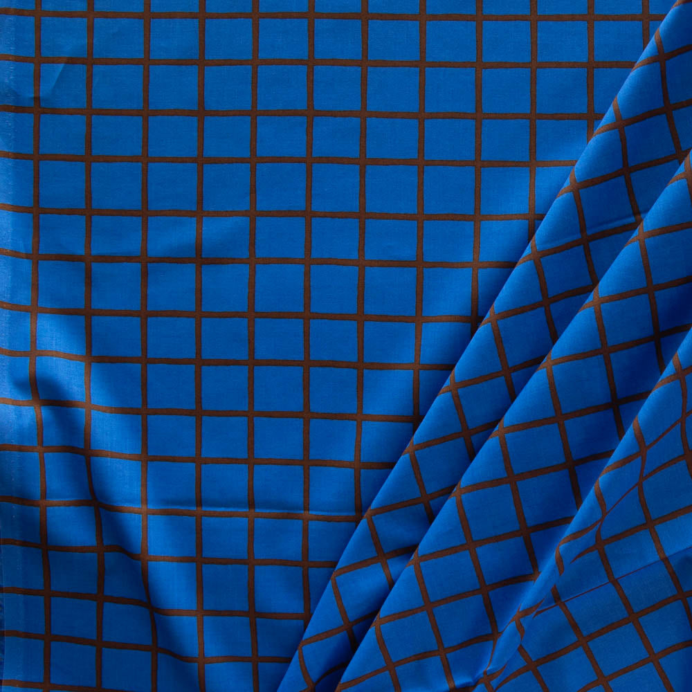 blue lawn fabric with a window pane check