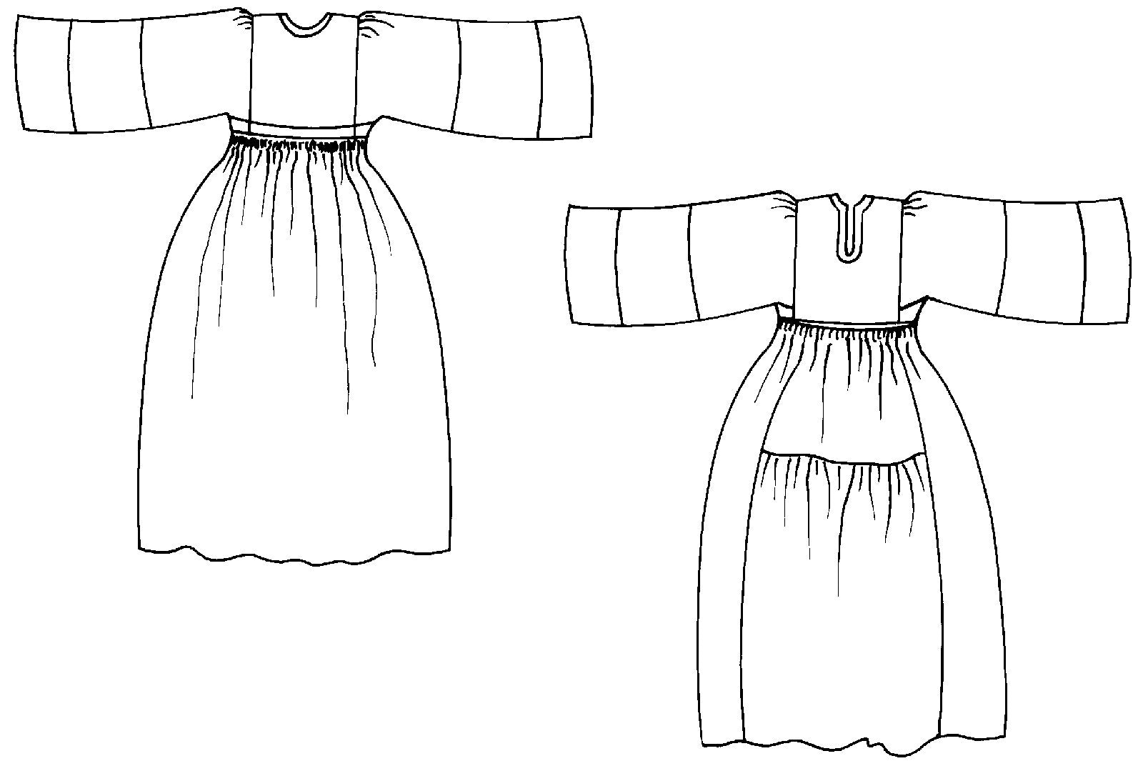 flat line drawings of front and back of 107 Afghan Nomad Dress