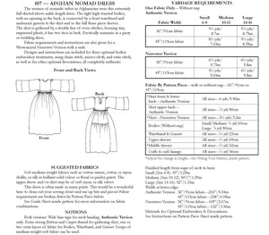 back of pattern envelope with description, line drawings, fabric suggestions, and sizing chart