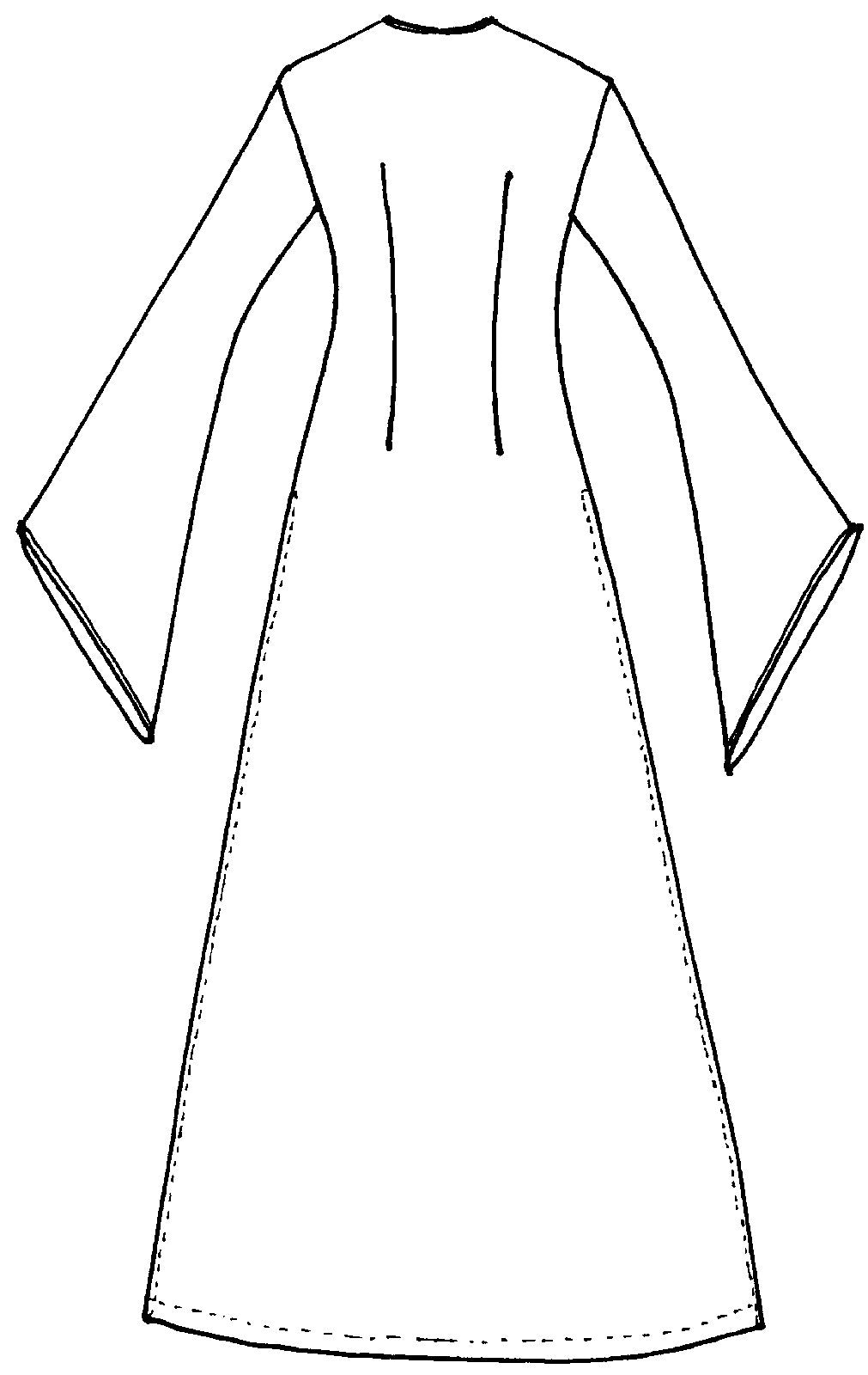 Flat line drawing of tunic/ Entari back view