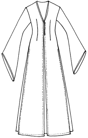 Flat line drawing of long tunic/Entari front view