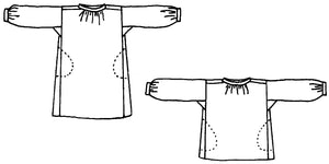 Flat line drawings of front view of two lengths. Dress and Shirt 