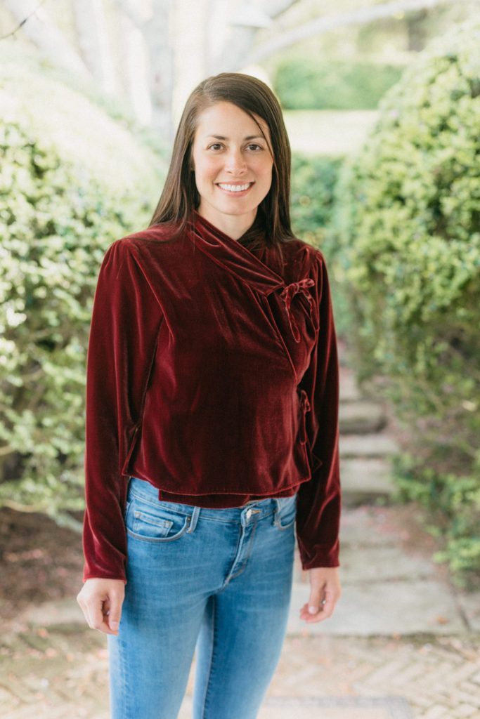 Woman standing outdoors in Nepali Blouse.  