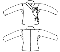 Flat line drawings of front and back views of Nepali Blouse