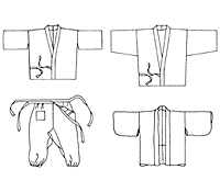 Flat line drawing of front view of field clothing garments.