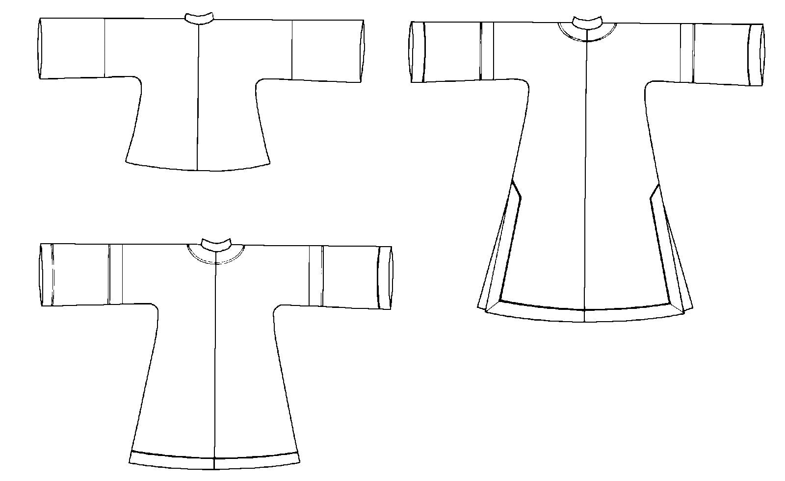 Flat line drawings of back of all three views.