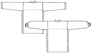 Flat line drawing of views.  View A and C have the same back view.  View B have similar lines except for the gathered sleeves at cuffs.