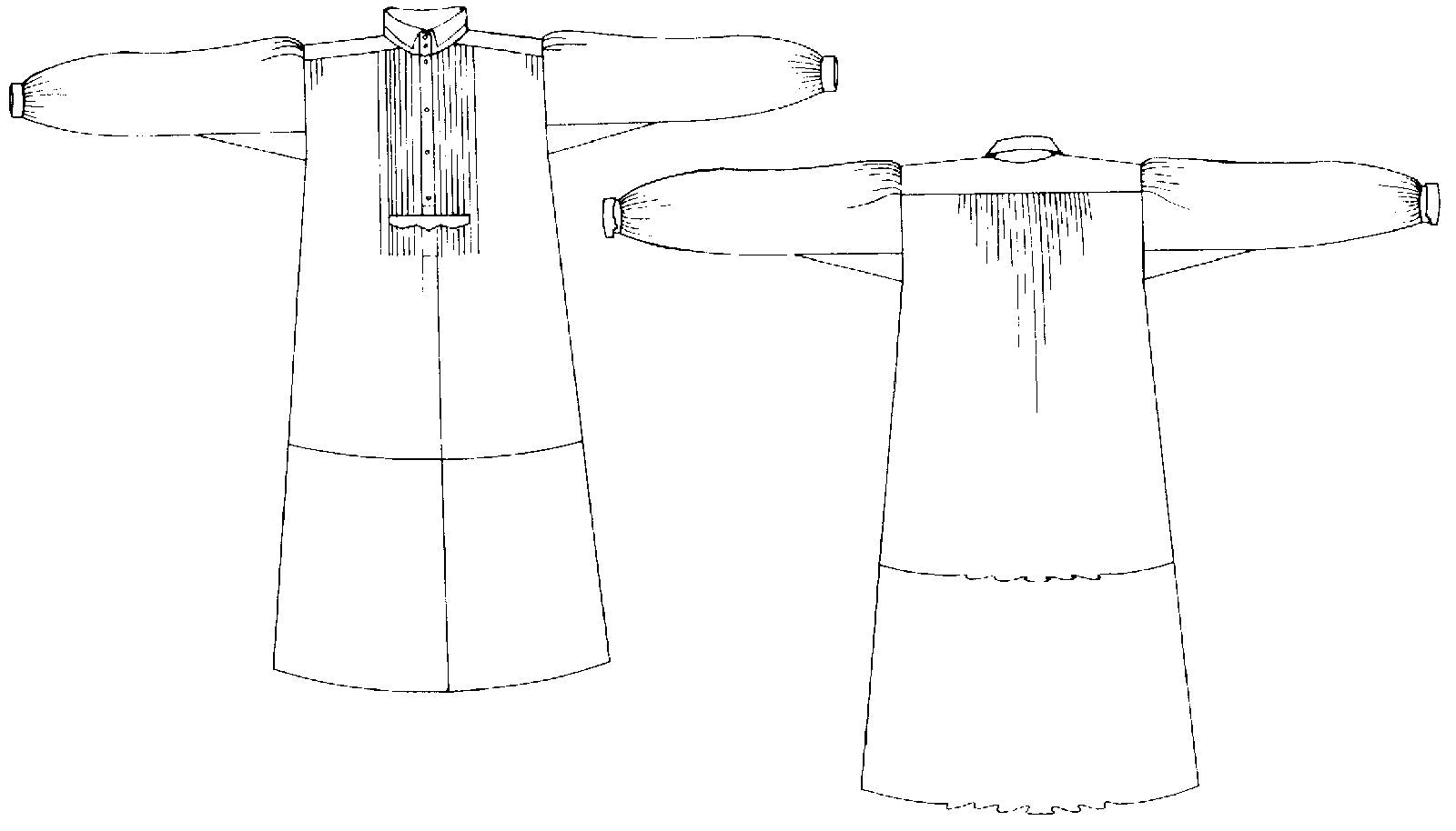 Line drawings of front and back of Croatian shirt and dress.