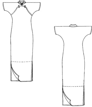 Flat line drawings of front and back views of 122 Hong Kong Cheongsam.