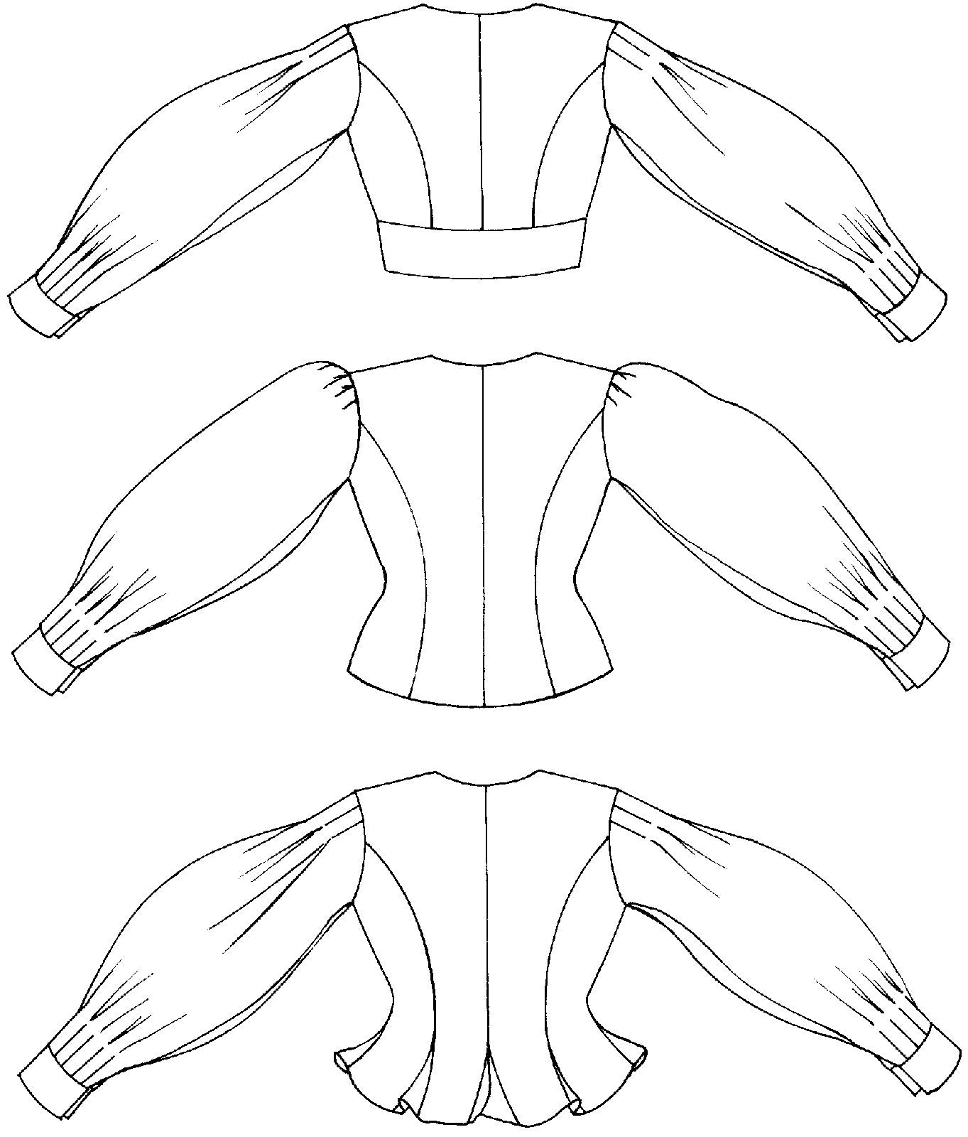 Flat line drawings of three views backs.