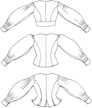 Flat line drawings of three views backs.